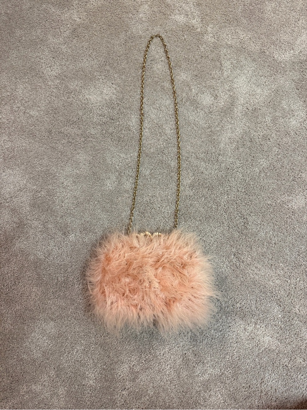 BCBGMaxAzria Peach Feather Clutch with Gold Chain Strap